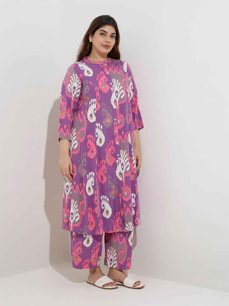 Diza Purple Ikat Design Ethnic Pants