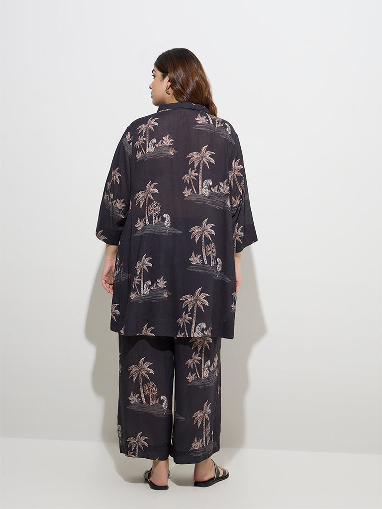 Diza Black Tropical-Inspired Ethnic Tunic