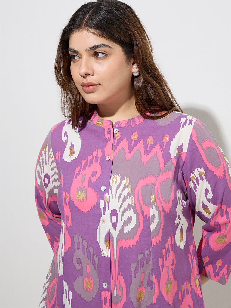 Diza Purple Ikat Printed A-Line Kurta
