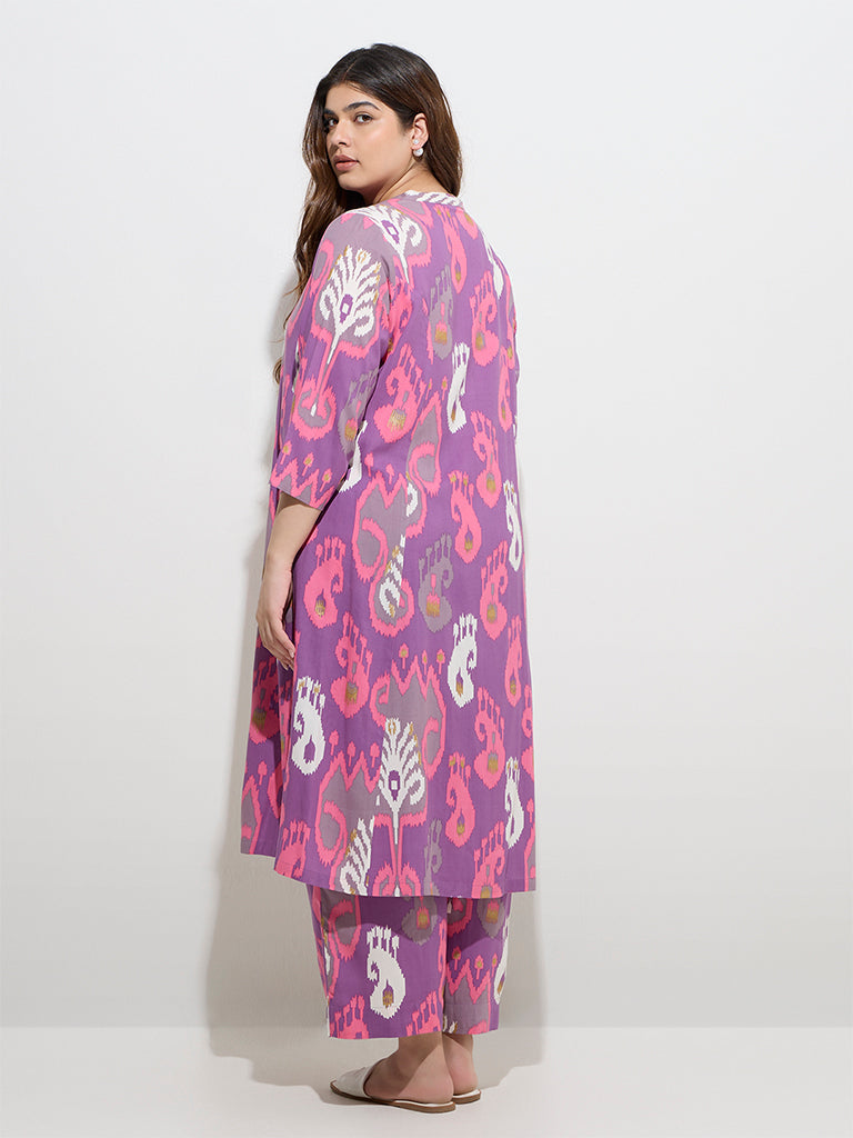Diza Purple Ikat Printed A-Line Kurta