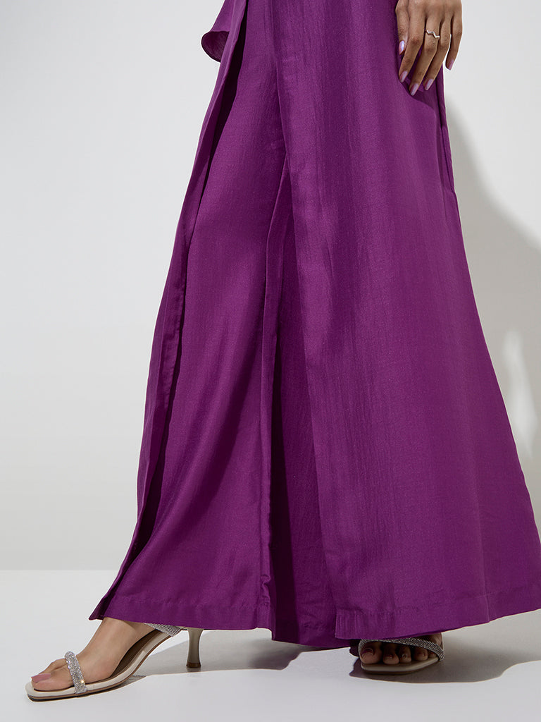 Vark Plum Solid Palazzos