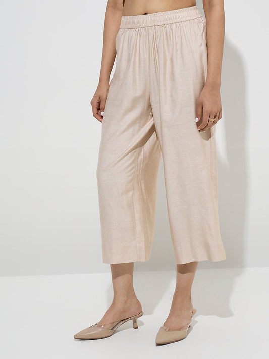 Zuba Beige Solid Ethnic Pants