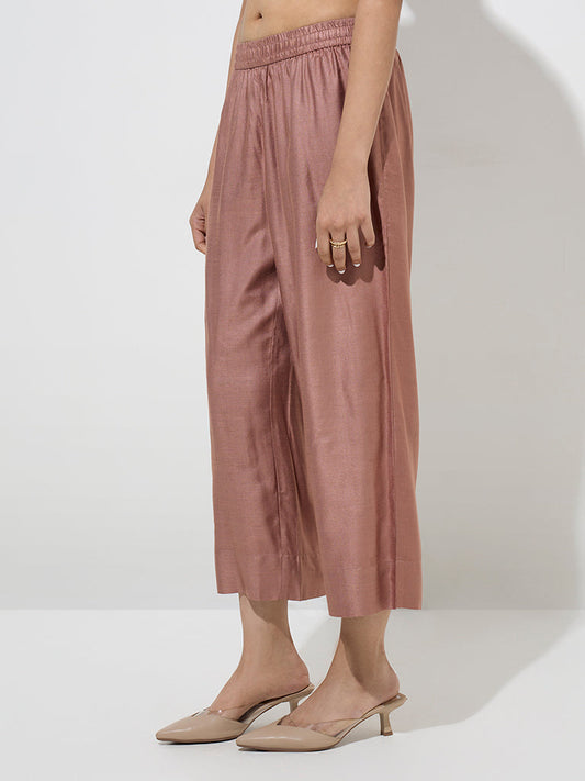 Zuba Dusty Pink Silk-Blend Ethnic Pants