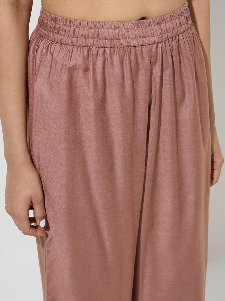 Zuba Dusty Pink Silk-Blend Ethnic Pants