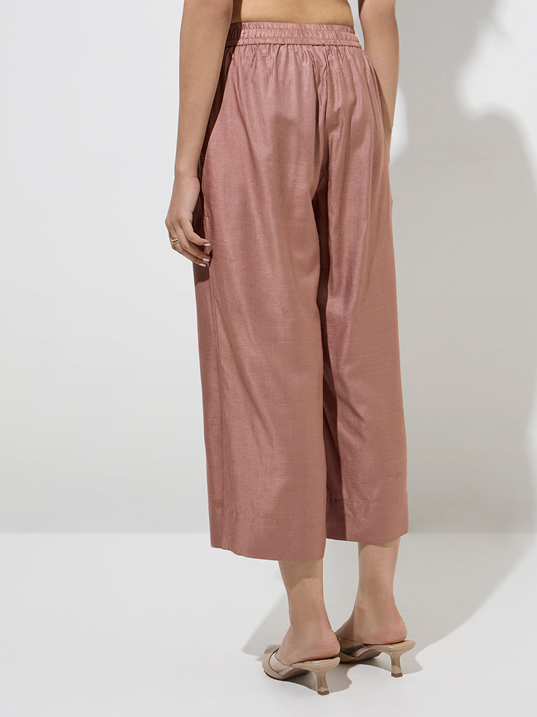 Zuba Dusty Pink Silk-Blend Ethnic Pants