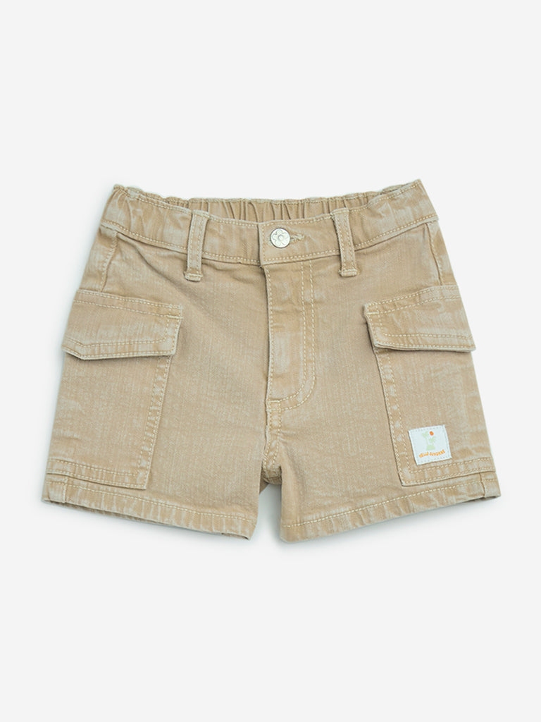 HOP Kids Taupe High-Rise Denim Shorts