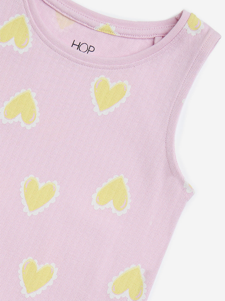 HOP Kids Lilac Heart Design Drop-Waist Cotton Dress