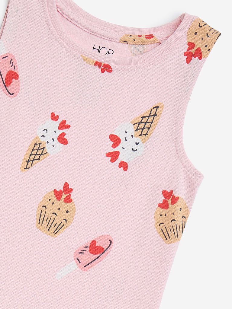 HOP Kids Light Pink Printed Drop-Waist Cotton Dress