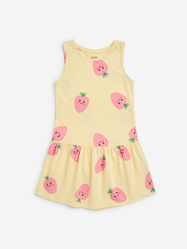 HOP Kids Yellow Strawberry Design Cotton Drop-Waist Dress