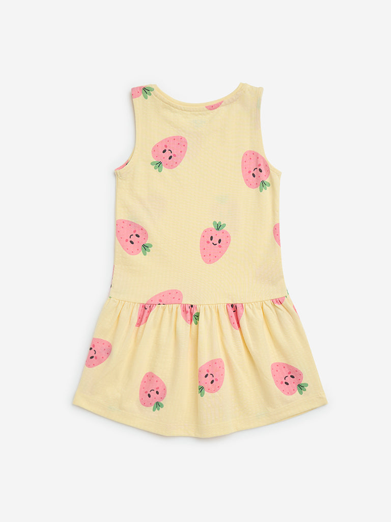 HOP Kids Yellow Strawberry Design Cotton Drop-Waist Dress