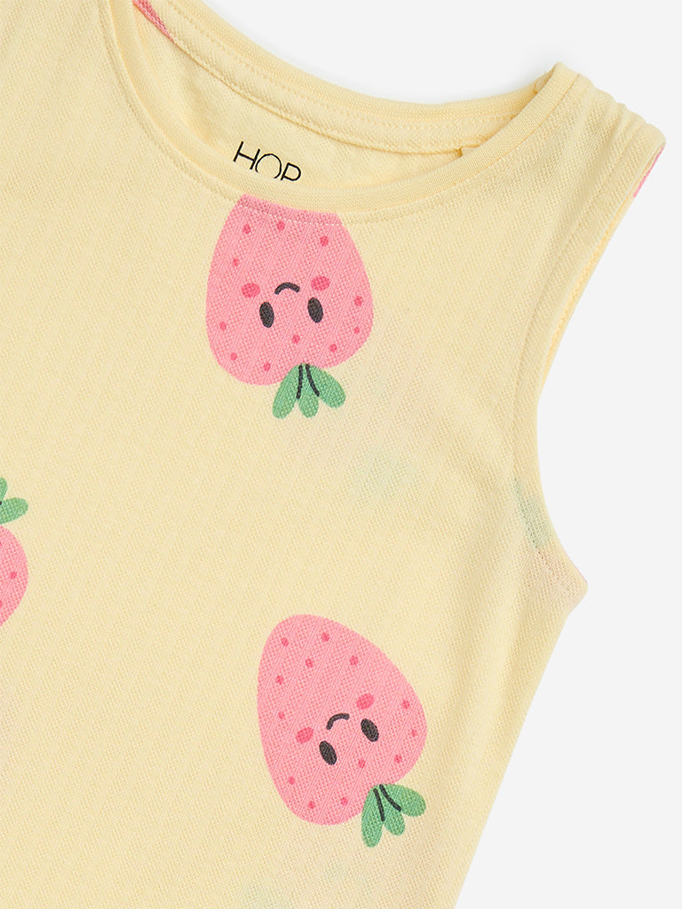 HOP Kids Yellow Strawberry Design Cotton Drop-Waist Dress