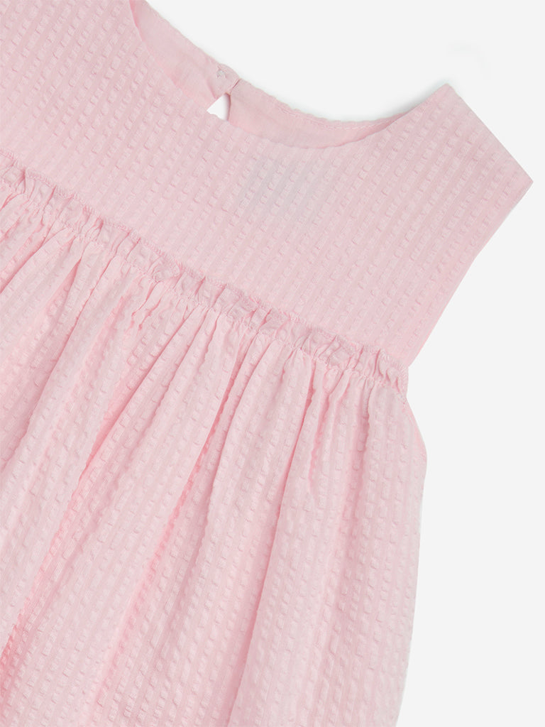 HOP Kids Pink Floral Embroidered A-Line Cotton Dress