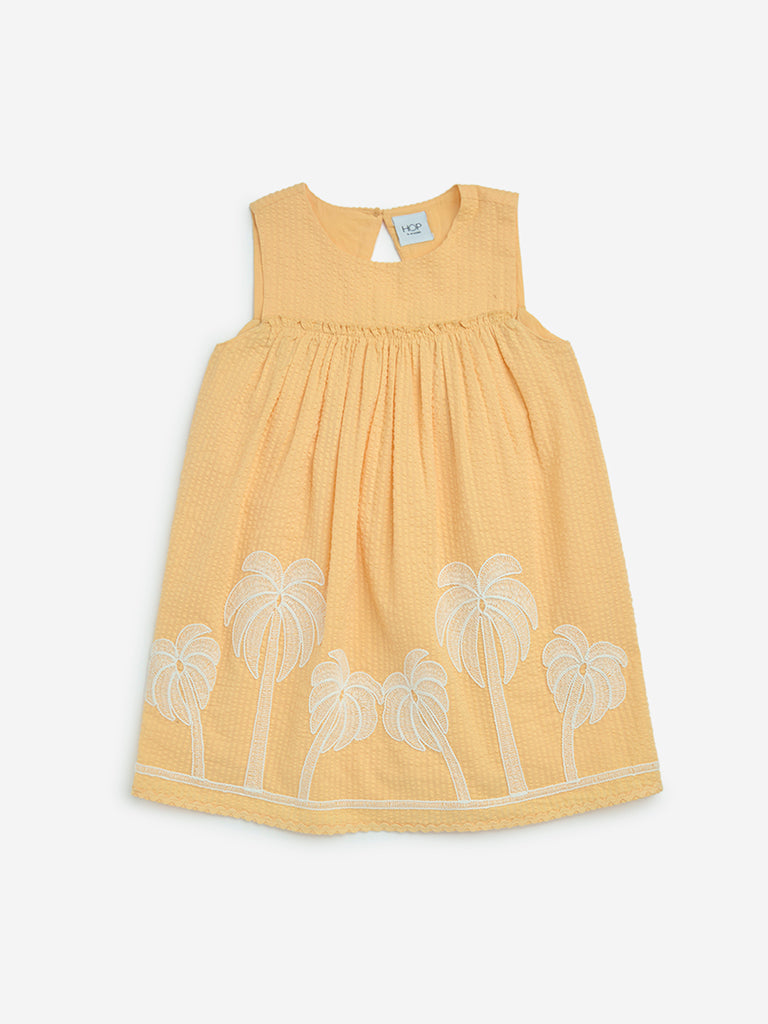 HOP Kids Orange Tropical-Inspired A-Line Cotton Dress