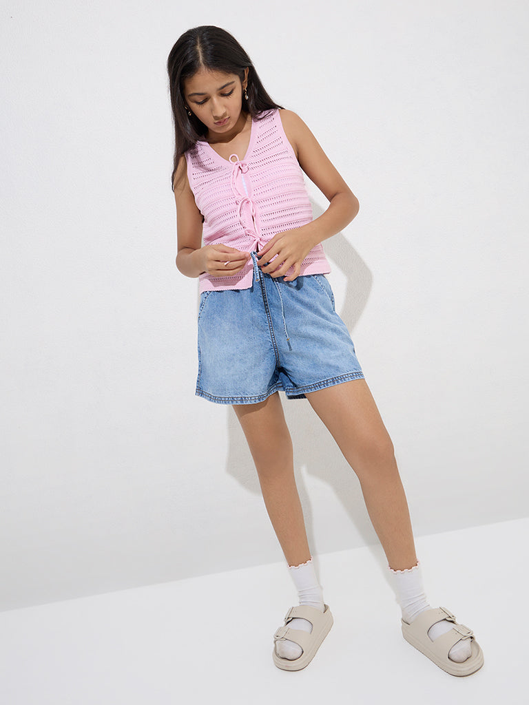 Y&F Kids Blue High-Rise Denim Shorts
