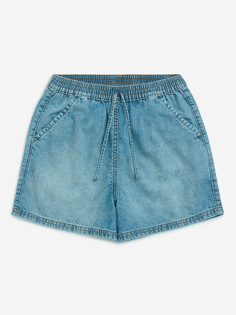 Y&F Kids Blue High-Rise Denim Shorts