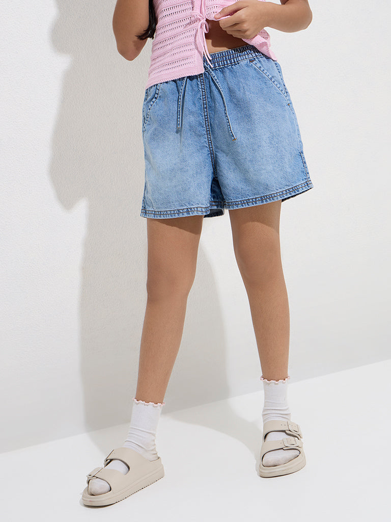 Y&F Kids Blue High-Rise Denim Shorts