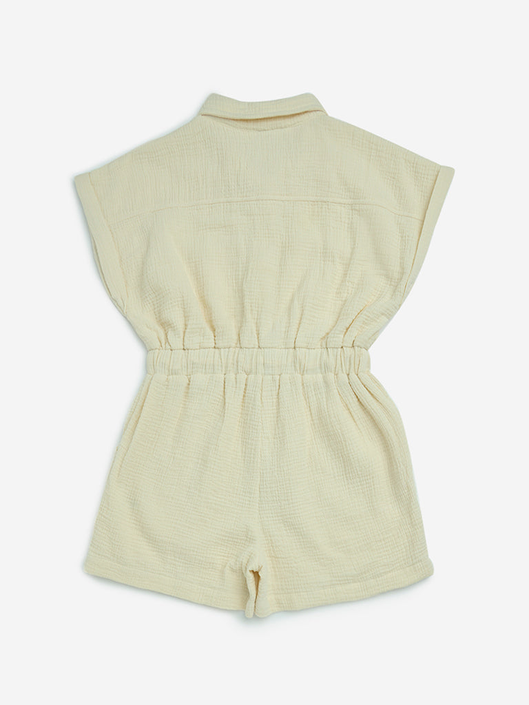 Y&F Kids Off-White Crinkle-Textured Cotton Playsuit