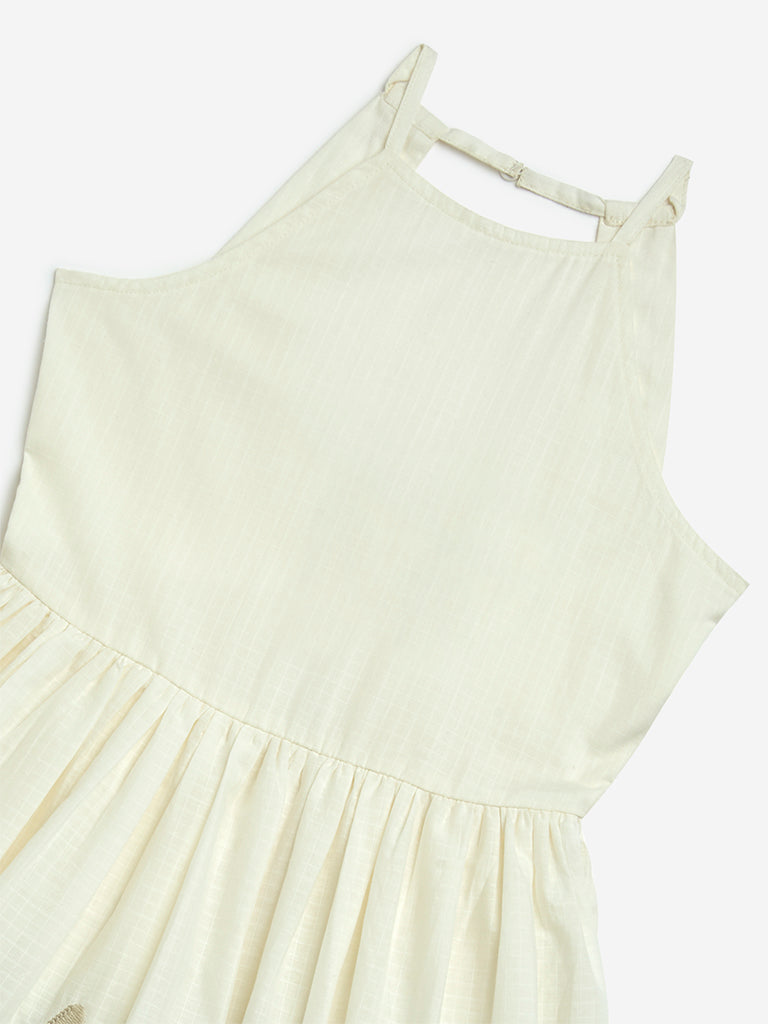Y&F Kids Off-White Tropical-Inspired Cotton A-Line Dress