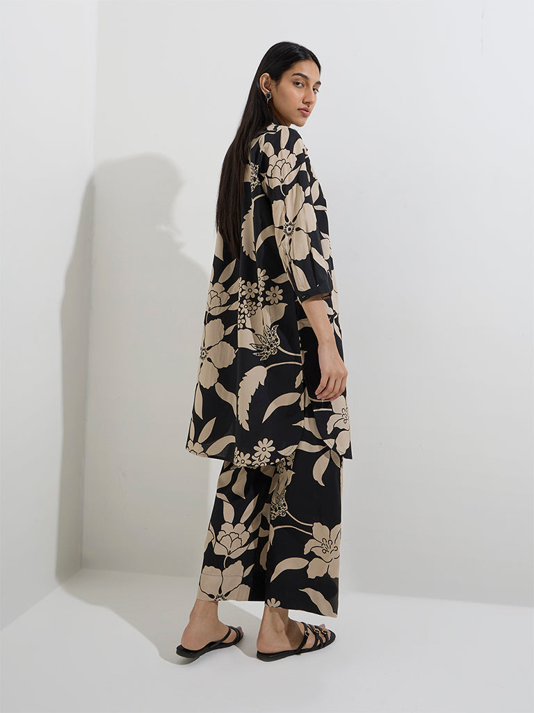 Utsa Black Floral Design A-Line Kurta