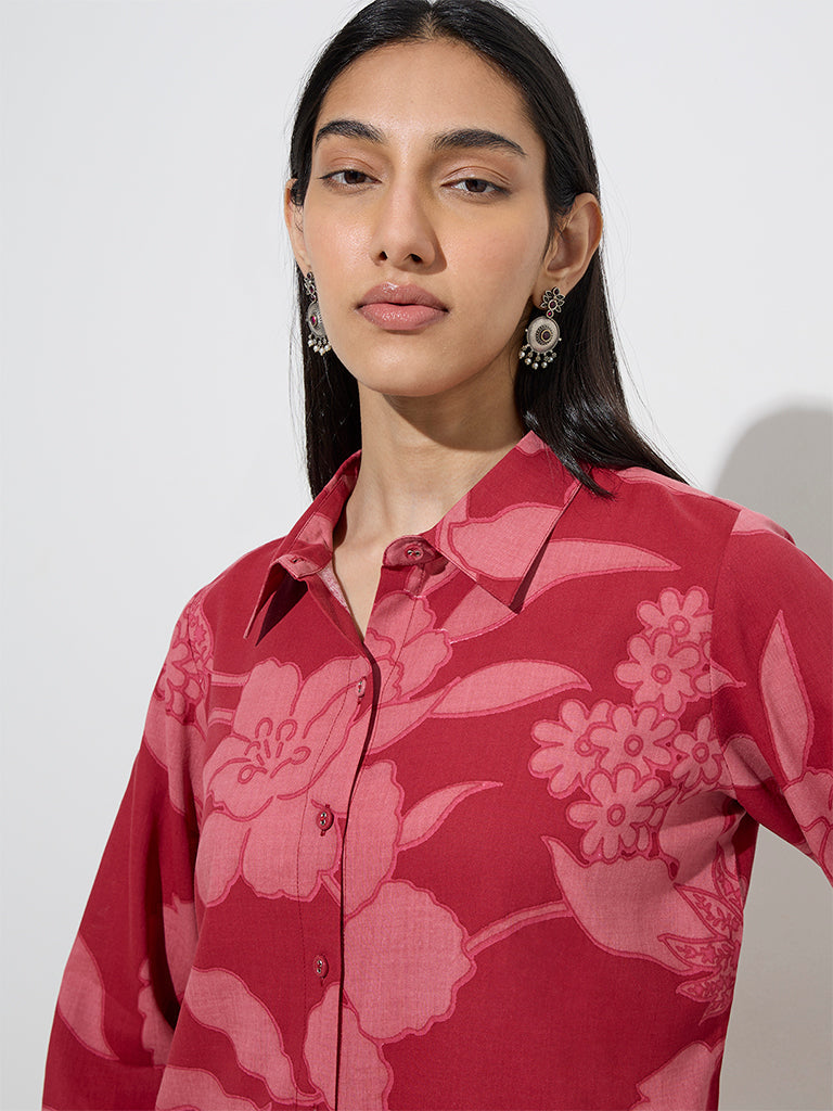 Utsa Red Floral Pattern A-Line Kurta