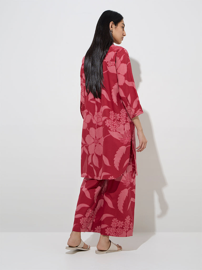 Utsa Red Floral Pattern A-Line Kurta