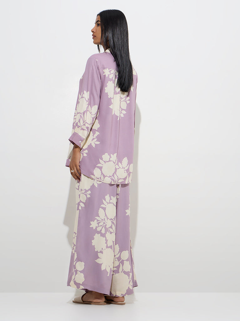 Utsa Purple Floral Printed Ethnic Shirt