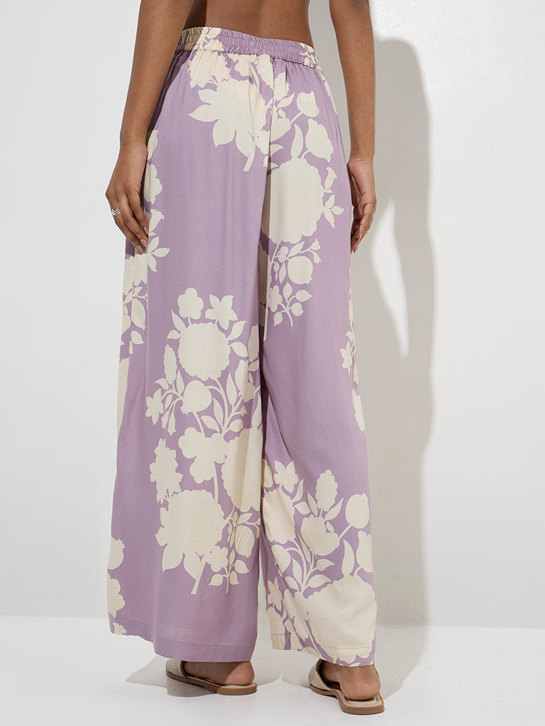 Utsa Purple Floral Design Palazzos