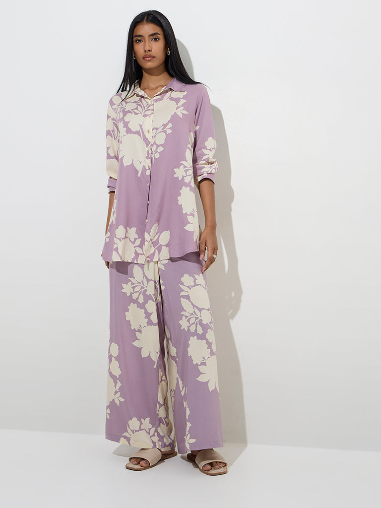 Utsa Purple Floral Design Palazzos