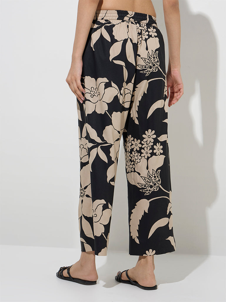 Utsa Black Floral Printed Palazzos