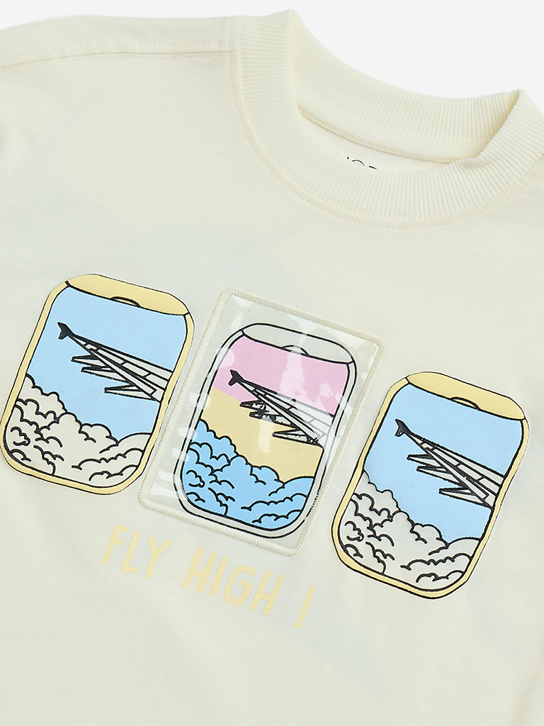 HOP Kids Off-White Printed Cotton T-Shirt