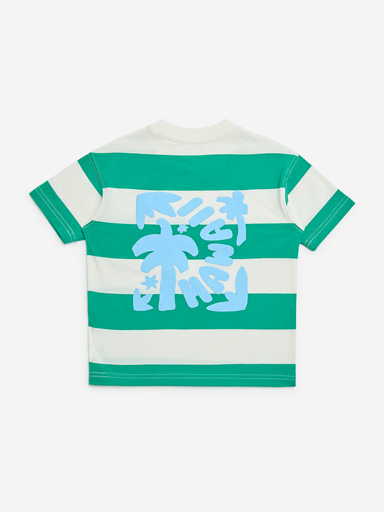 HOP Kids Green Colour-Blocked Cotton T-Shirt