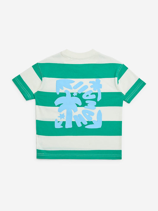 HOP Kids Green Colour-Blocked Cotton T-Shirt