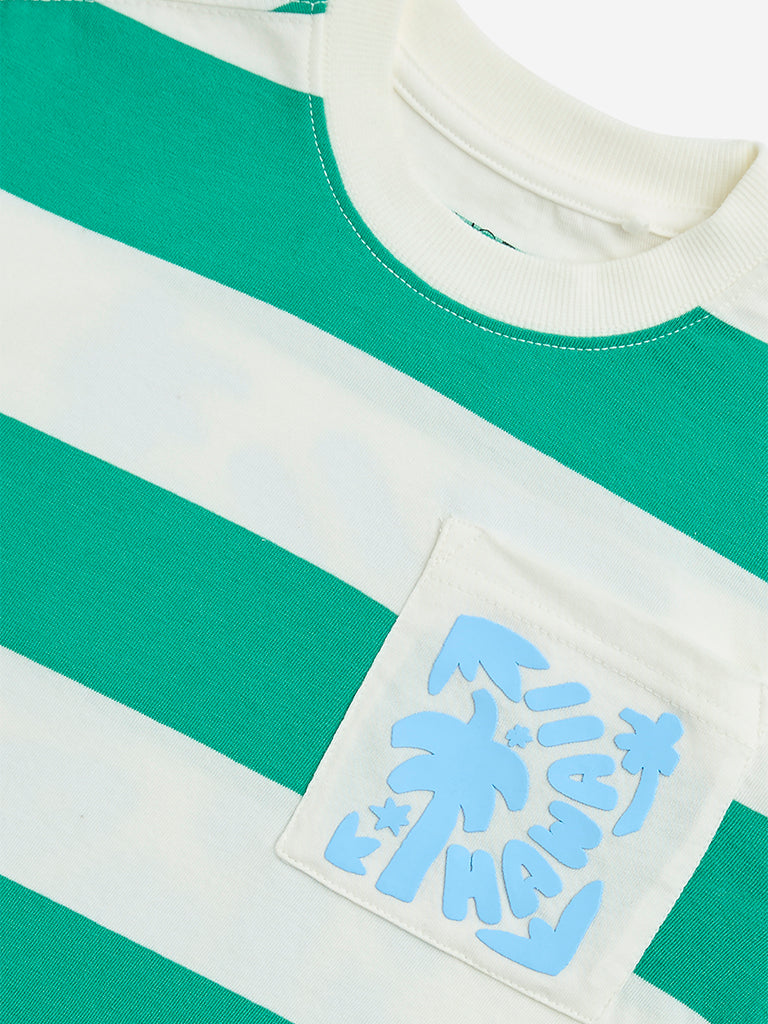 HOP Kids Green Colour-Blocked Cotton T-Shirt