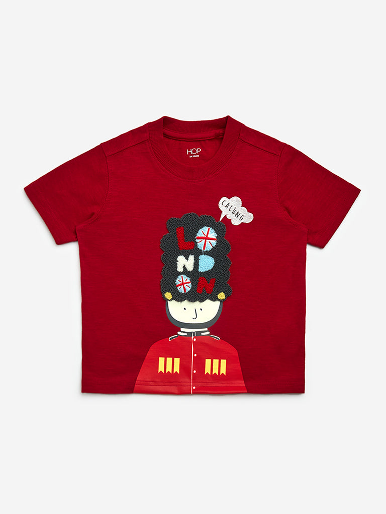 HOP Kids Red Applique-Detailed Cotton T-Shirt