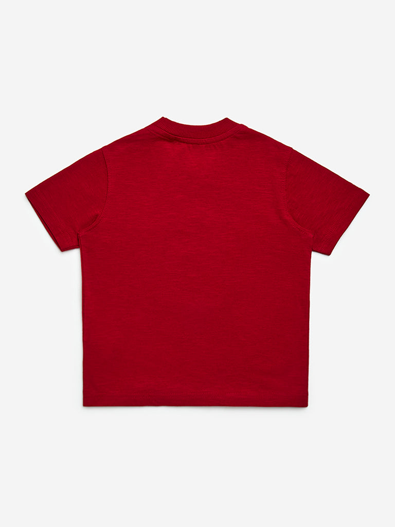 HOP Kids Red Applique-Detailed Cotton T-Shirt