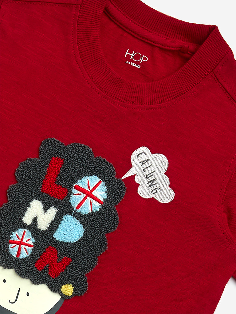 HOP Kids Red Applique-Detailed Cotton T-Shirt