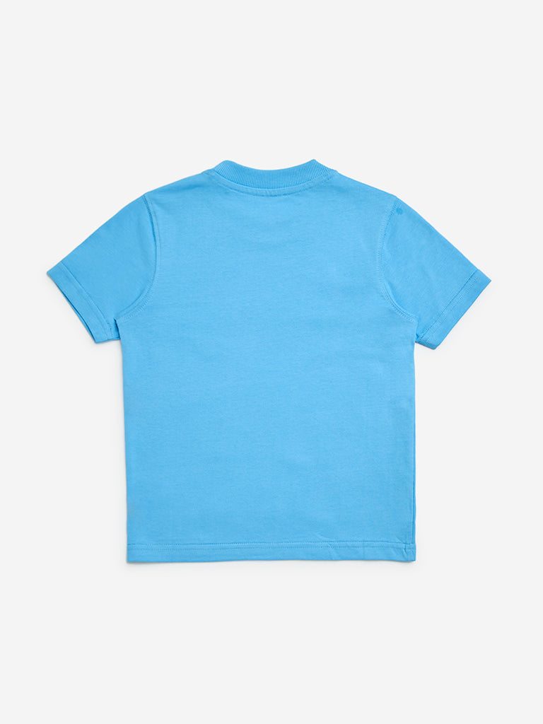 HOP Kids Blue Dinosaur-Themed Cotton T-Shirt