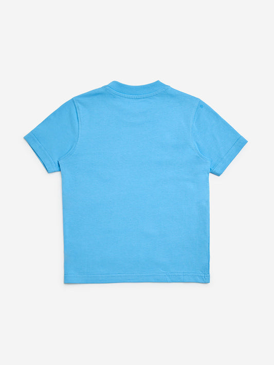 HOP Kids Blue Dinosaur-Themed Cotton T-Shirt