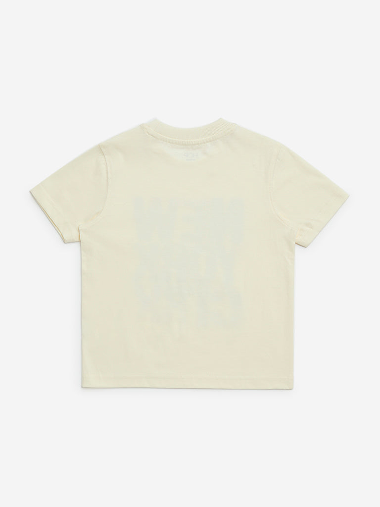 HOP Kids Off-White Text-Printed Cotton T-Shirt