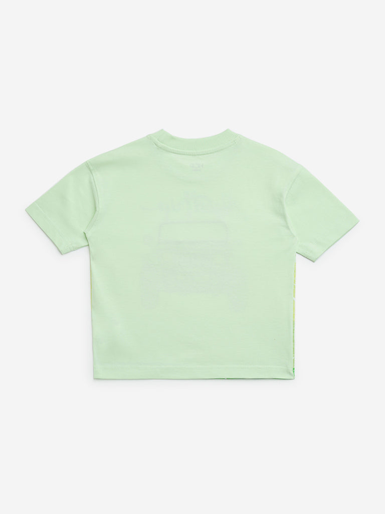 HOP Kids Green Jeep Printed Cotton T-Shirt