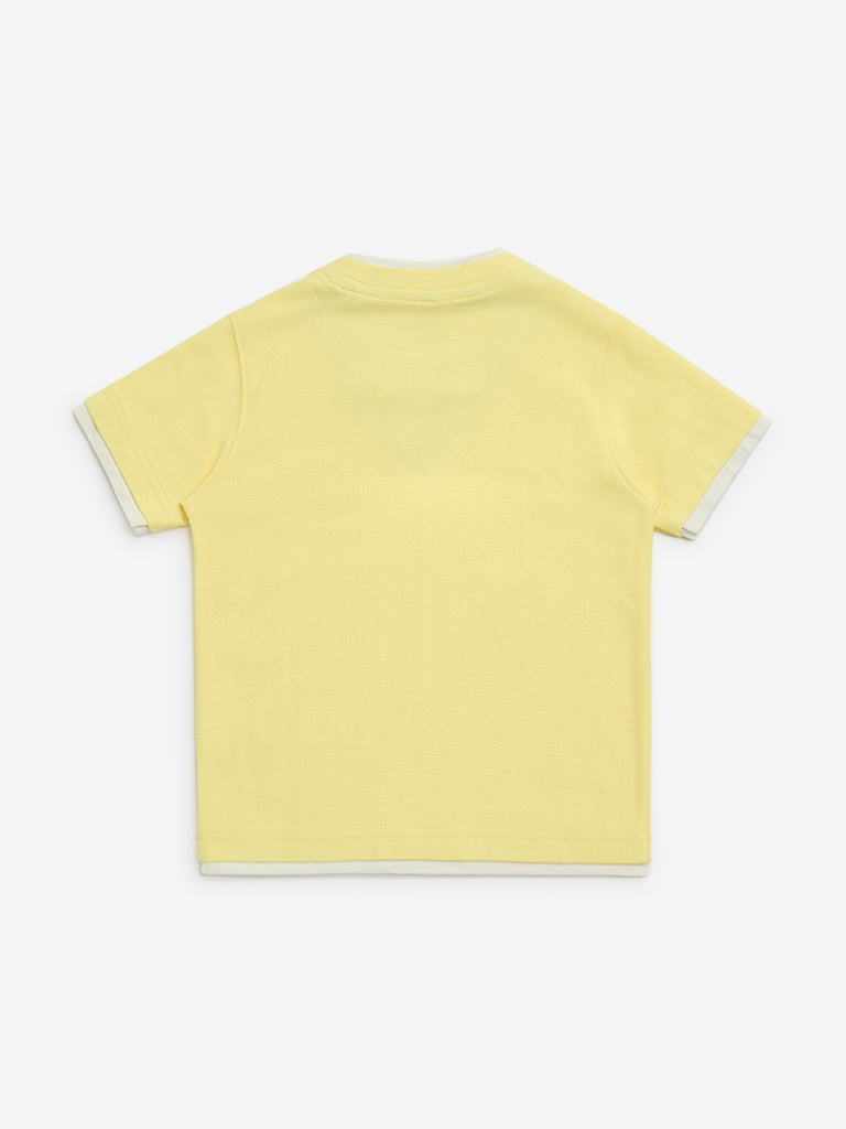 HOP Kids Yellow Embroidered Cotton T-Shirt