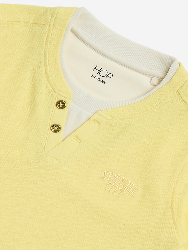 HOP Kids Yellow Embroidered Cotton T-Shirt
