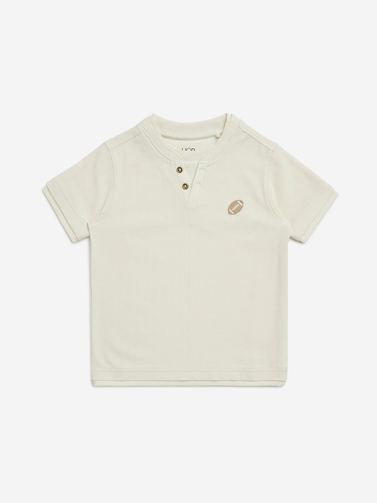 HOP Kids Off-White Embroidered Cotton T-Shirt