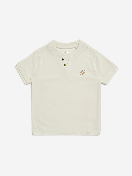 HOP Kids Off-White Embroidered Cotton T-Shirt
