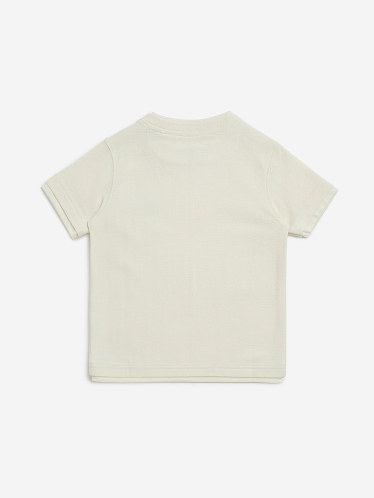 HOP Kids Off-White Embroidered Cotton T-Shirt