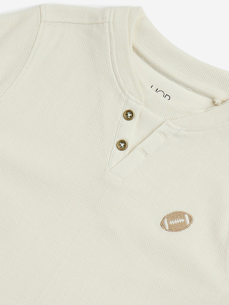 HOP Kids Off-White Embroidered Cotton T-Shirt