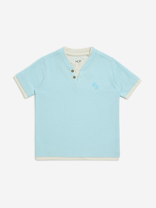 HOP Kids Light Blue Embroidered Cotton T-Shirt