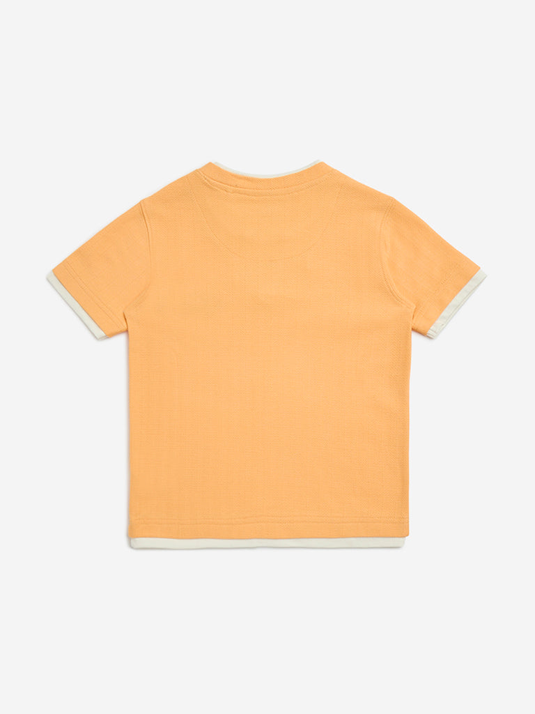 HOP Kids Orange Embroidered Cotton T-Shirt