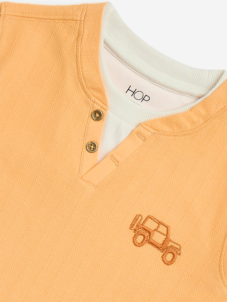 HOP Kids Orange Embroidered Cotton T-Shirt