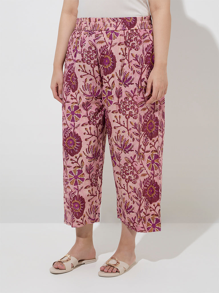 Diza Pink Botanical Design Ethnic Pants